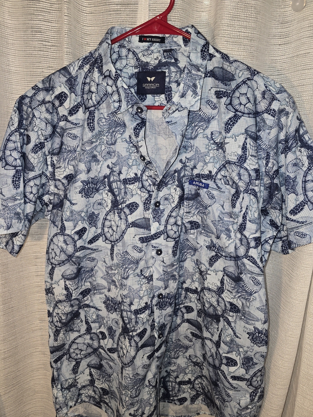 Men's Blue Sea Turtle Print Short-Sleeve Shirt